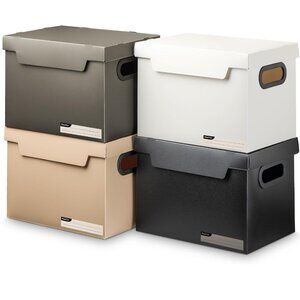 NEW King Top Set of 4 Plastic Collapsible Foldable Folding Small File Boxes Lid